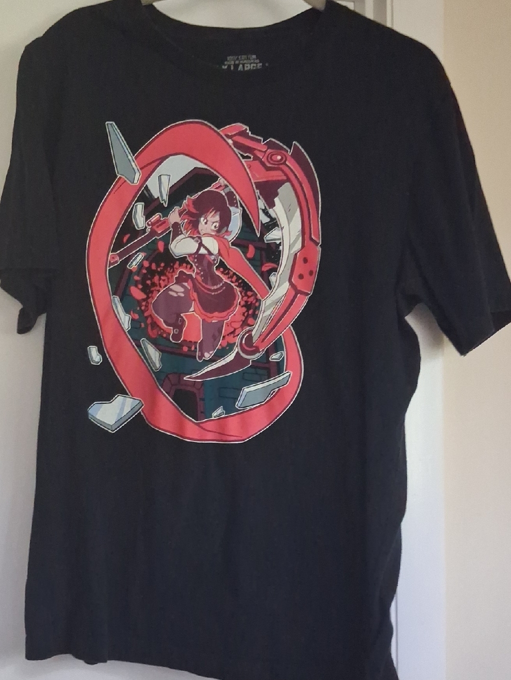 Black Graphic Men's Jersey Tee with Red Anime Print
